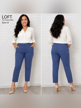 LOFT The Riviera Slim Pants Women’s Size 14 Blue Stretch Ankle Pants